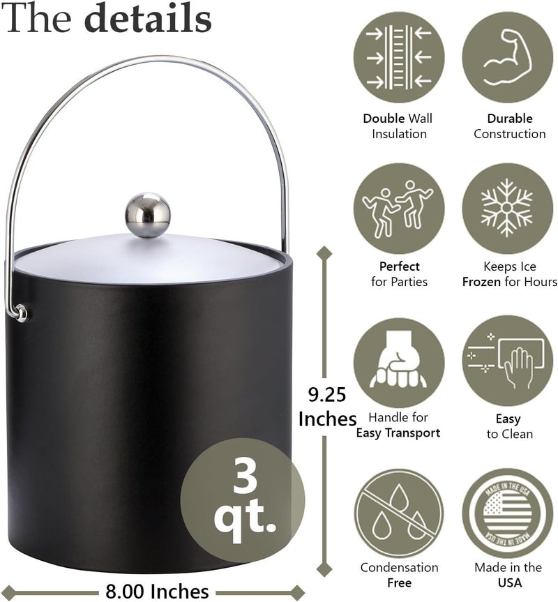 Kraftware Bartenders Choice 3-Quart Ice Bucket in Black with Double Wall Construction - Image 4